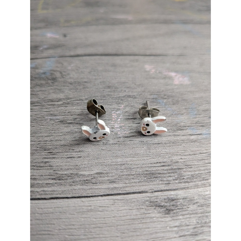 White Bunny Rabbit Stud Earrings Animal Jewelry Aesthetic Cottagecore Cute